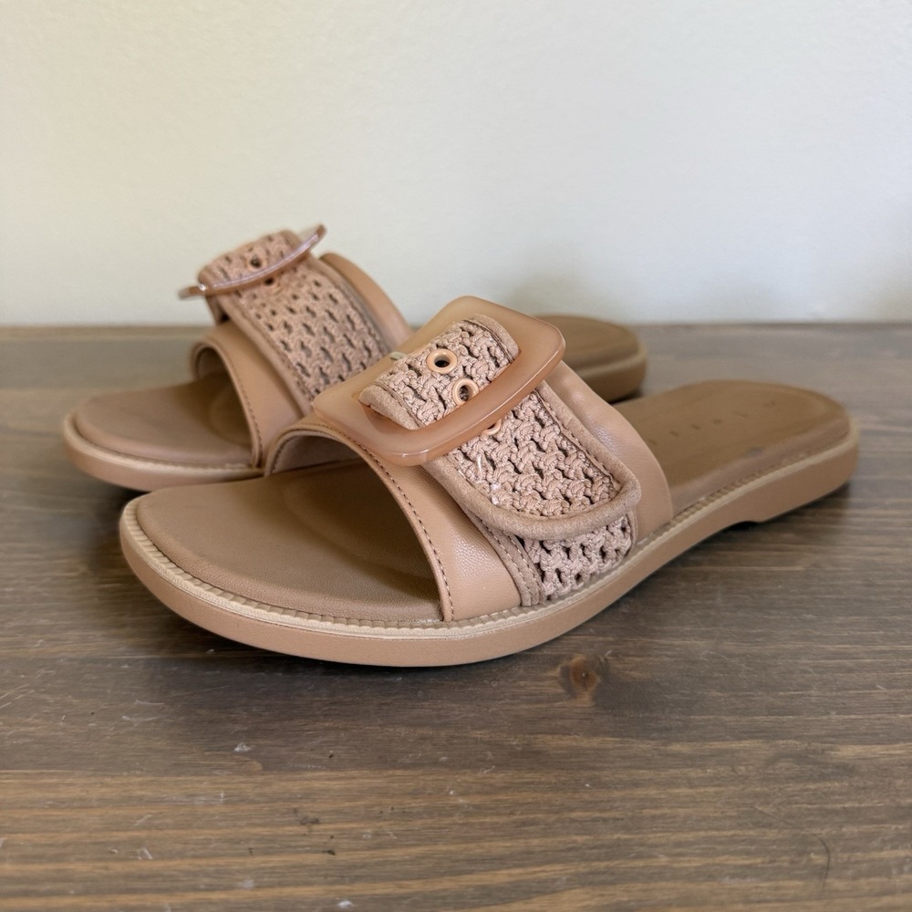 Reef Women's 8 Natural Textile Beige Sunny Emma Comfort Slide Sandals - Picture 2 of 11